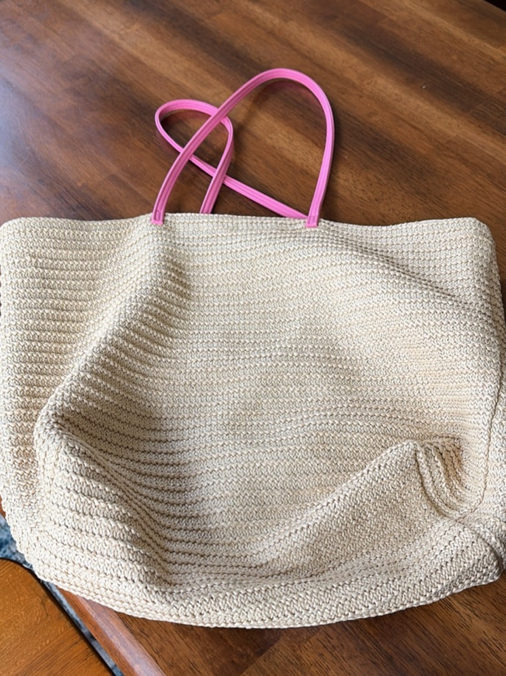 Vera Bradley Cream Crochet Tote with Pink Handles
